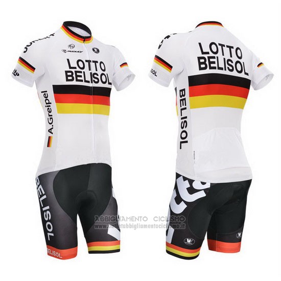 2014 Abbigliamento Ciclismo Lotto Belisol Campion Germania Manica Corta e Salopette